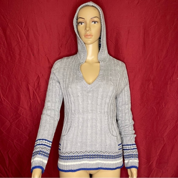 Dressbarn Gray and Blue Hooded Sweater - Picture 1 of 8